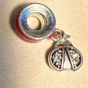 Brighton red enamel silver plated dangle ladybug charm bracelet necklace bug